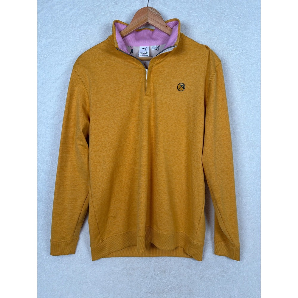 Puma Arnold Palmer Pullover Mens L Yellow Golf Quarter Zip Heathered A-982